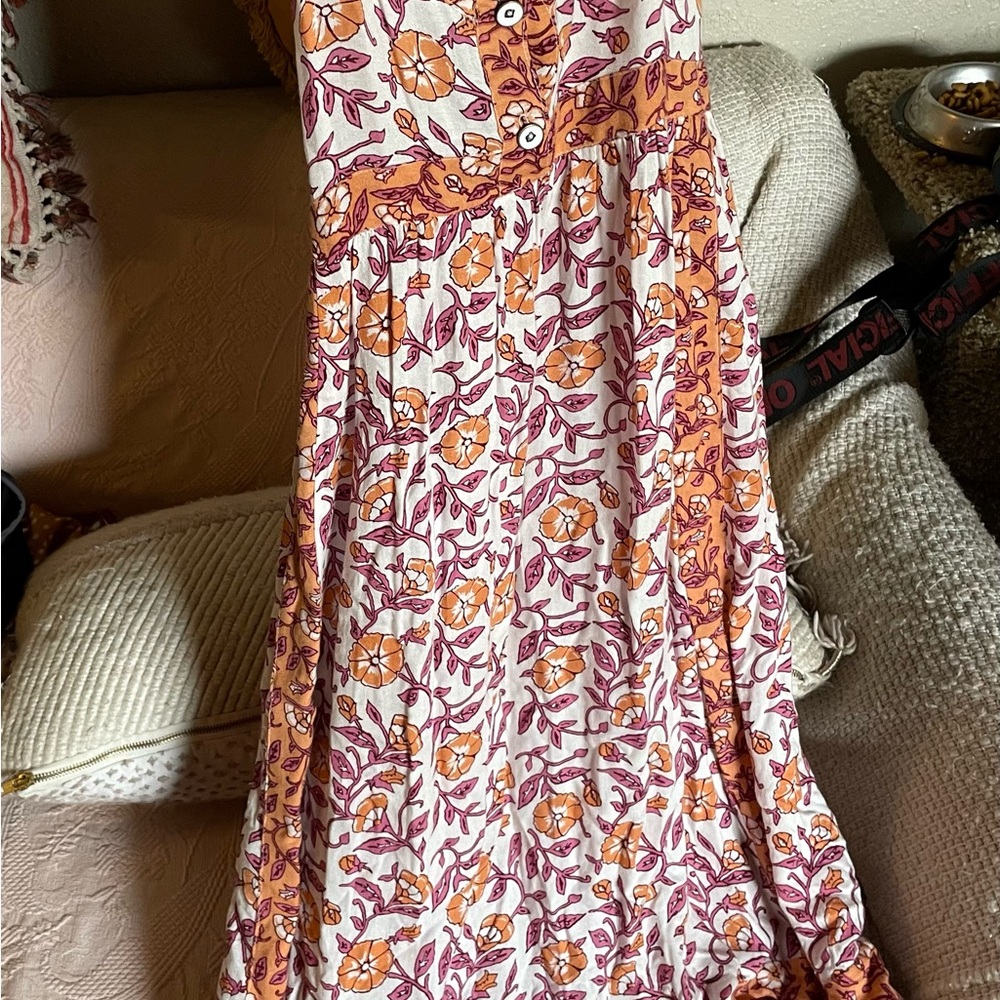 Floral Orange & Pink Tiered Maxi dress